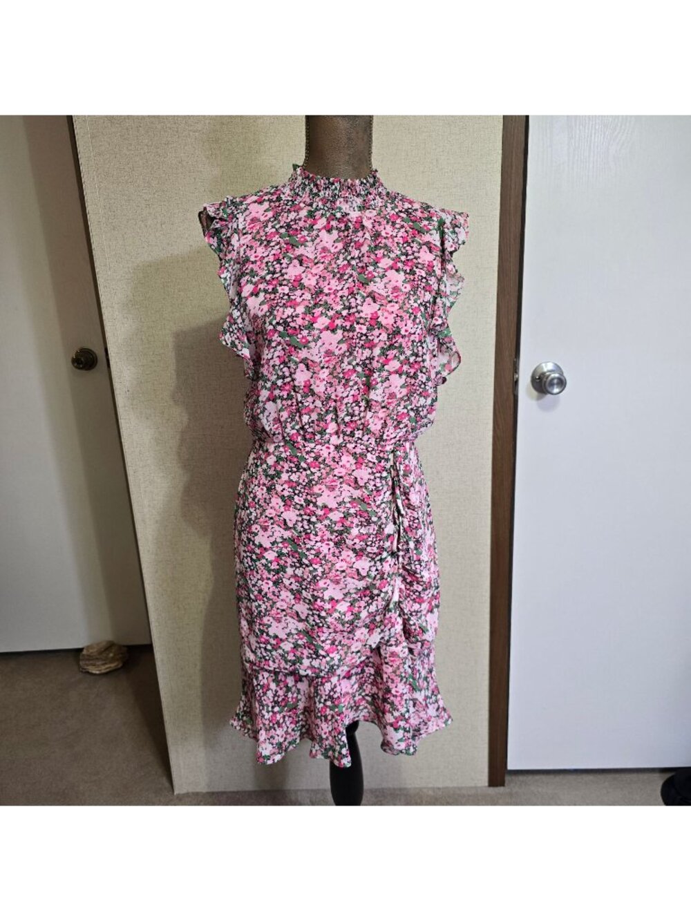Sam Edelman Size 6 Floral Ruffle Sleeveless Midi Dress Pink Multicolor